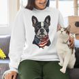 Boston Terrier American Flag Women Crewneck Sweatshirt, American Boston Terrier Sweatshirts, gift for family, gift for coworker