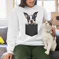 Boston Terrier Dog Puppy Dog In Pocket Cute Pet Lover Women Crewneck Sweatshirt, gift for family, gift for coworker
