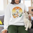 Boston Terrier Guitar Retro Women Crewneck Sweatshirt, gift for family, gift for coworker