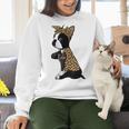 Boston Terrier Lover I Love Mom Tattoo Leopard Women Crewneck Sweatshirt, Boston Terrier Mom Sweatshirts, gift for family, gift for coworker