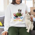 Boston Terrier Merry Christmas Tree Lights Dog X-Mas Dogs Women Crewneck Sweatshirt, Boston Terrier Christmas Sweatshirts, gift for family, gift for coworker