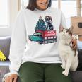 Boston Terrier Merry Christmas Tree Truck Santa Dog X-Mas Women Crewneck Sweatshirt, Boston Terrier Christmas Sweatshirts, gift for family, gift for coworker