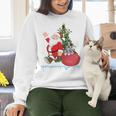 Santa Ugly Christmas Tree Lights Boston Terrier Dog Lover Women Crewneck Sweatshirt, Boston Terrier Christmas Sweatshirts, gift for family, gift for coworker