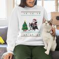 Ugly Christmas Tree Lights Xmas Santa Riding Boston Terrier Women Crewneck Sweatshirt, Boston Terrier Riding Sweatshirts, Boston Terrier Christmas Sweatshirts, gift for family, gift for coworker