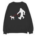 Bigfoot Walking With Bull Terrier Dog Women Crewneck Sweatshirt, novelty gifts, funny gifts