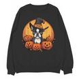 Boston Terrier Bostie Dog Breed Pet Halloween Pumpkins Women Crewneck Sweatshirt, novelty gifts, funny gifts
