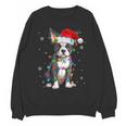 Boston Terrier Christmas Santa Hat Tree Lights Pajama Women Crewneck Sweatshirt, novelty gifts, funny gifts