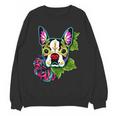 Boston Terrier In Day Of The Dead Sugar Skull Dog Women Crewneck Sweatshirt, novelty gifts, funny gifts