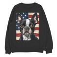 Boston Terrier Dog American Flag 4th Of July Patriotic Puppy Women Crewneck Sweatshirt, novelty gifts, funny gifts