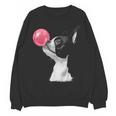 Boston Terrier Dog Blowing Chewing Bubble Gum Pink Women Crewneck Sweatshirt, novelty gifts, funny gifts