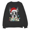Boston Terrier Dog Santa Christmas Tree Lights Xmas Women Crewneck Sweatshirt, novelty gifts, funny gifts
