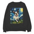 Boston Terrier Dog Starry Night Painting Women Crewneck Sweatshirt, novelty gifts, funny gifts