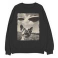 Boston Terrier Dog UFO Alien Extraterrestrial Selfie Women Crewneck Sweatshirt, novelty gifts, funny gifts