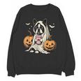 Boston Terrier Ghost Boo Halloween Costume Spooky Season Women Crewneck Sweatshirt, novelty gifts, funny gifts