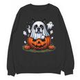 Boston Terrier Ghost Boo Halloween Kids Women Crewneck Sweatshirt, novelty gifts, funny gifts