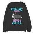 Boston Terrier This Girl Runs On Jesus And Boston Terriers Women Crewneck Sweatshirt, novelty gifts, funny gifts
