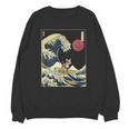 Boston Terrier Japanese Kanagawa Wave Surf Dog Women Crewneck Sweatshirt, novelty gifts, funny gifts