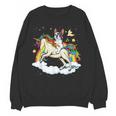 Boston Terrier Riding Unicorn Boys Girls Kids Rainbow Women Crewneck Sweatshirt, novelty gifts, funny gifts