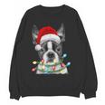 Boston Terrier Santa Christmas Tree Lights Xmas Boys Men Dog Women Crewneck Sweatshirt, novelty gifts, funny gifts