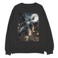 Boston Terrier Selfie Full Moon Flying Witch Halloween Dog Women Crewneck Sweatshirt, novelty gifts, funny gifts
