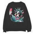 Boston Terrier Selfie Statue Of Liberty 4th Of July American Women Crewneck Sweatshirt, novelty gifts, funny gifts