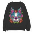 Boston Terrier Sugar Skull Dog Day Of The Dead Women Crewneck Sweatshirt, novelty gifts, funny gifts