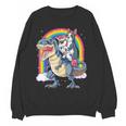 Boston Terrier Unicorn Riding Dinosaur T-Rex Girls Rainbow Women Crewneck Sweatshirt, novelty gifts, funny gifts