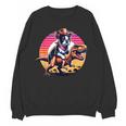 Boston Terrier Wearing A Cowboy Hat On T-Rex Women Crewneck Sweatshirt, novelty gifts, funny gifts