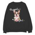 Brown Boston Terrier With Flowers And Feathers Women Crewneck Sweatshirt, novelty gifts, funny gifts