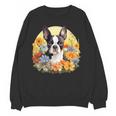 Cute Boston Terrier Spring Flower Garden Colorful Puppy Dog Women Crewneck Sweatshirt, novelty gifts, funny gifts