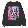 Dog Pink Boston Terrier Women Crewneck Sweatshirt, novelty gifts, funny gifts