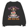 This Girl Loves Watermelon And Her Boston Terrier Dog Mother Women Crewneck Sweatshirt, novelty gifts, funny gifts
