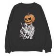 Halloween Skeleton Boston Terrier Women Crewneck Sweatshirt, novelty gifts, funny gifts