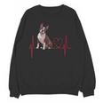 Heartbeat Boston Terrier Dog Women Crewneck Sweatshirt, novelty gifts, funny gifts