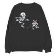 Skeleton Chasing Dog Boston Terrier Halloween Pet Lover Women Crewneck Sweatshirt, novelty gifts, funny gifts