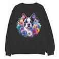 Watercolor Floral Boston Terrier Mama Dog Lover Mother's Day Women Crewneck Sweatshirt, novelty gifts, funny gifts