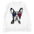 Boston Terrier Dog 4th July America USA Flag Men Women Kids Women Crewneck Sweatshirt, novelty gifts, funny gifts