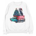 Boston Terrier Merry Christmas Tree Truck Santa Dog X-Mas Women Crewneck Sweatshirt, novelty gifts, funny gifts