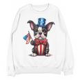 Boston Terrier Puppy Dog Holds His American Flag 4th Of July Women Crewneck Sweatshirt, novelty gifts, funny gifts