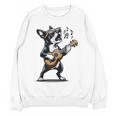 Dog Playing Guitar Singing Boston Terrier For Men Women Girls Kids Women Crewneck Sweatshirt, novelty gifts, funny gifts