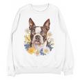 Floral Boston Terrier Women Crewneck Sweatshirt, novelty gifts, funny gifts