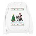 Ugly Christmas Tree Lights Xmas Santa Riding Boston Terrier Women Crewneck Sweatshirt, novelty gifts, funny gifts