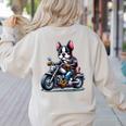 Biker Boston Terrier Dog Riding Motorbike Women's Sweatshirt Back Print Sand