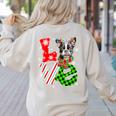 Boston Terrier Christmas Tree Lights Santa Dog Xmas For Men Women Kids Women's Sweatshirt Back Print Sand