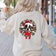 Boston Terrier Christmas Wreath Decoration Xmas Pajamas Women's Sweatshirt Back Print Sand