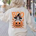 Boston Terrier Costume On Pumpkin Halloween Boston Terrier Women's Sweatshirt Back Print Sand