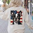 Boston Terrier Dog American Flag 4th Of July Patriotic Puppy Women's Sweatshirt Back Print Sand