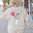 Boston Terrier Dog Blowing Chewing Bubble Gum Pink Women's Sweatshirt Back Print Sand