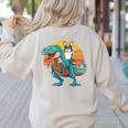 Boston Terrier Dog Riding Dinosaur T Rex Boys Women's Sweatshirt Back Print Sand