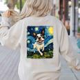 Boston Terrier Dog Starry Night Painting Women's Sweatshirt Back Print Sand